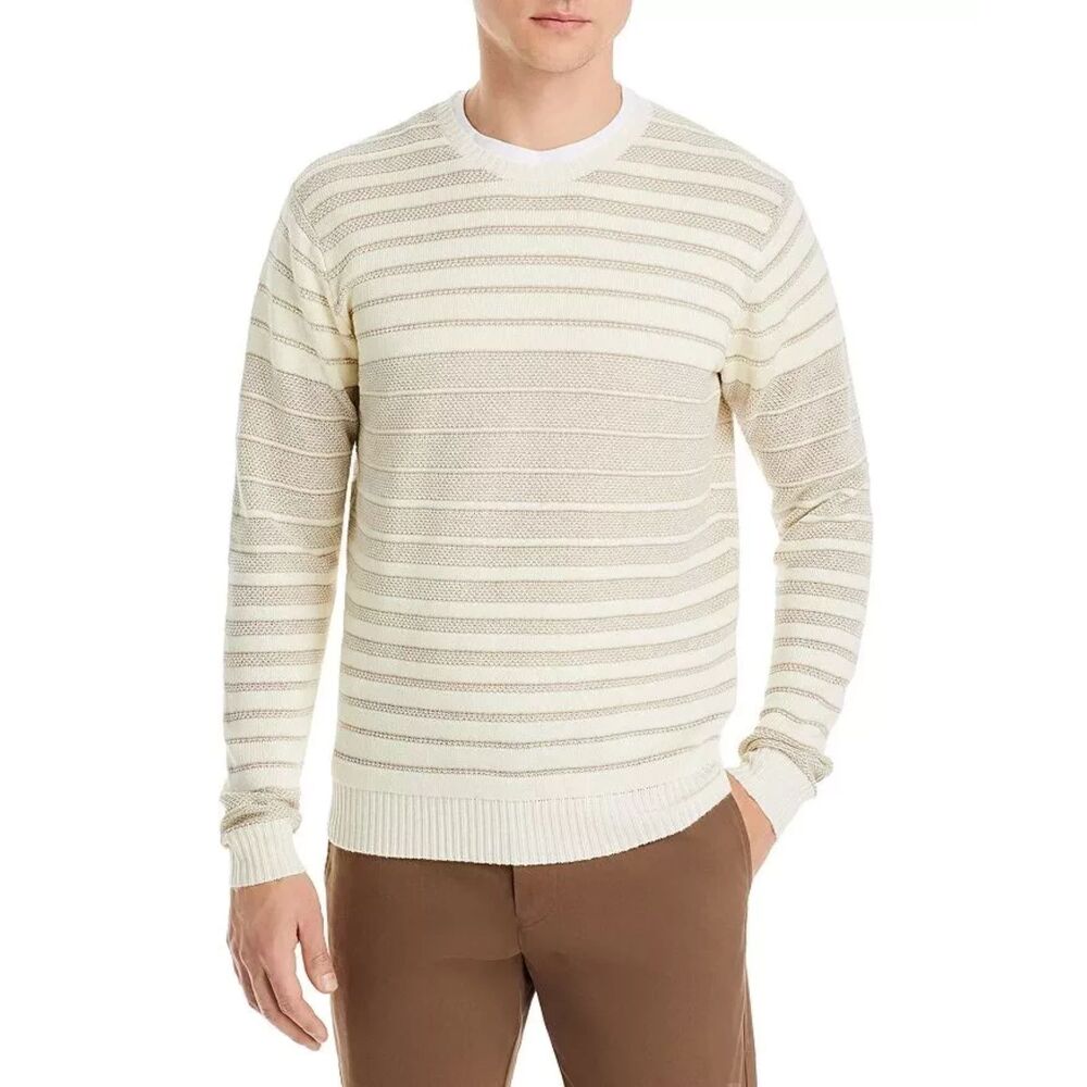 PETER MILLAR Mens Sweater XXL Cream Pullover MIDI STRIPED CREW Linen Wool $350